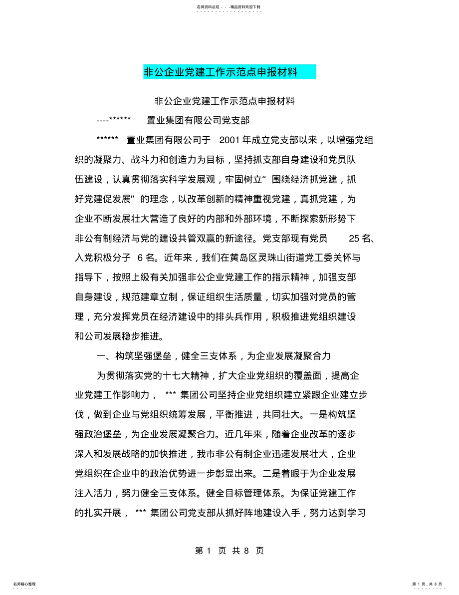 2022年非公企业党建工作示范点申报材料 2.pdf_第1页