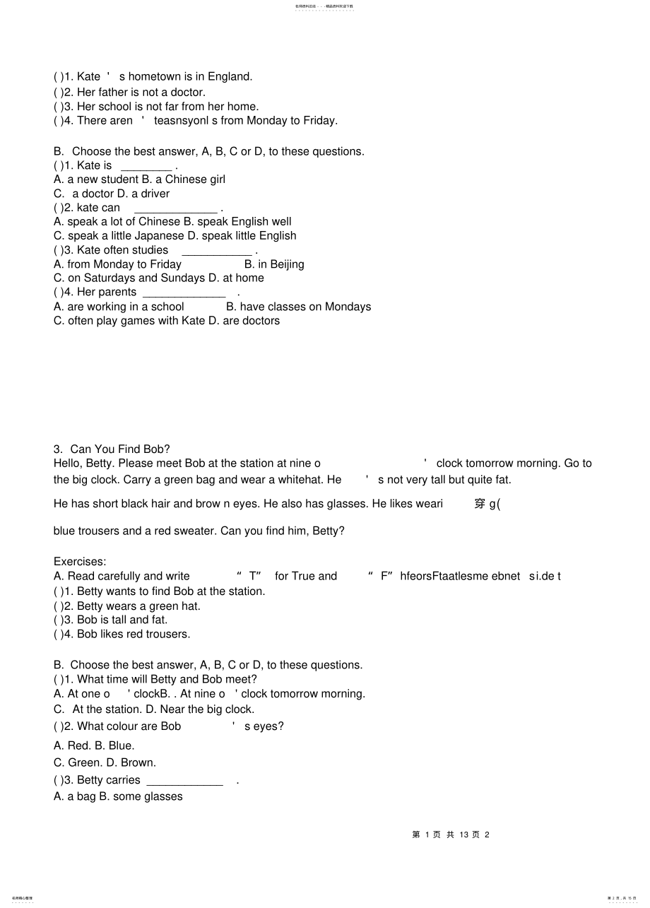 2022年小学六年级英语阅读理解专项练习题可用 .pdf_第2页