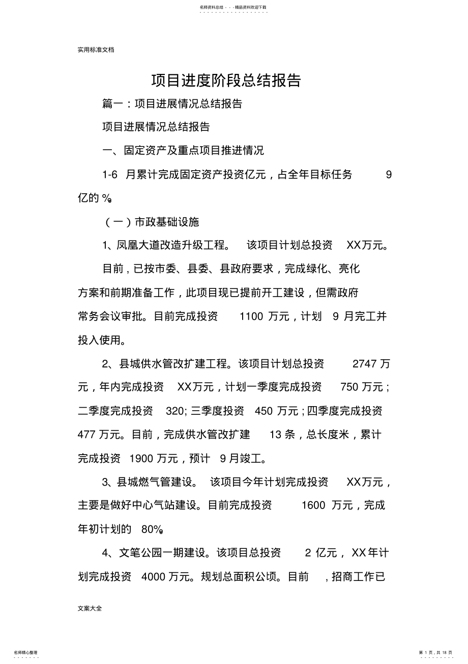 2022年项目进度阶段总结材料报告材料 .pdf_第1页