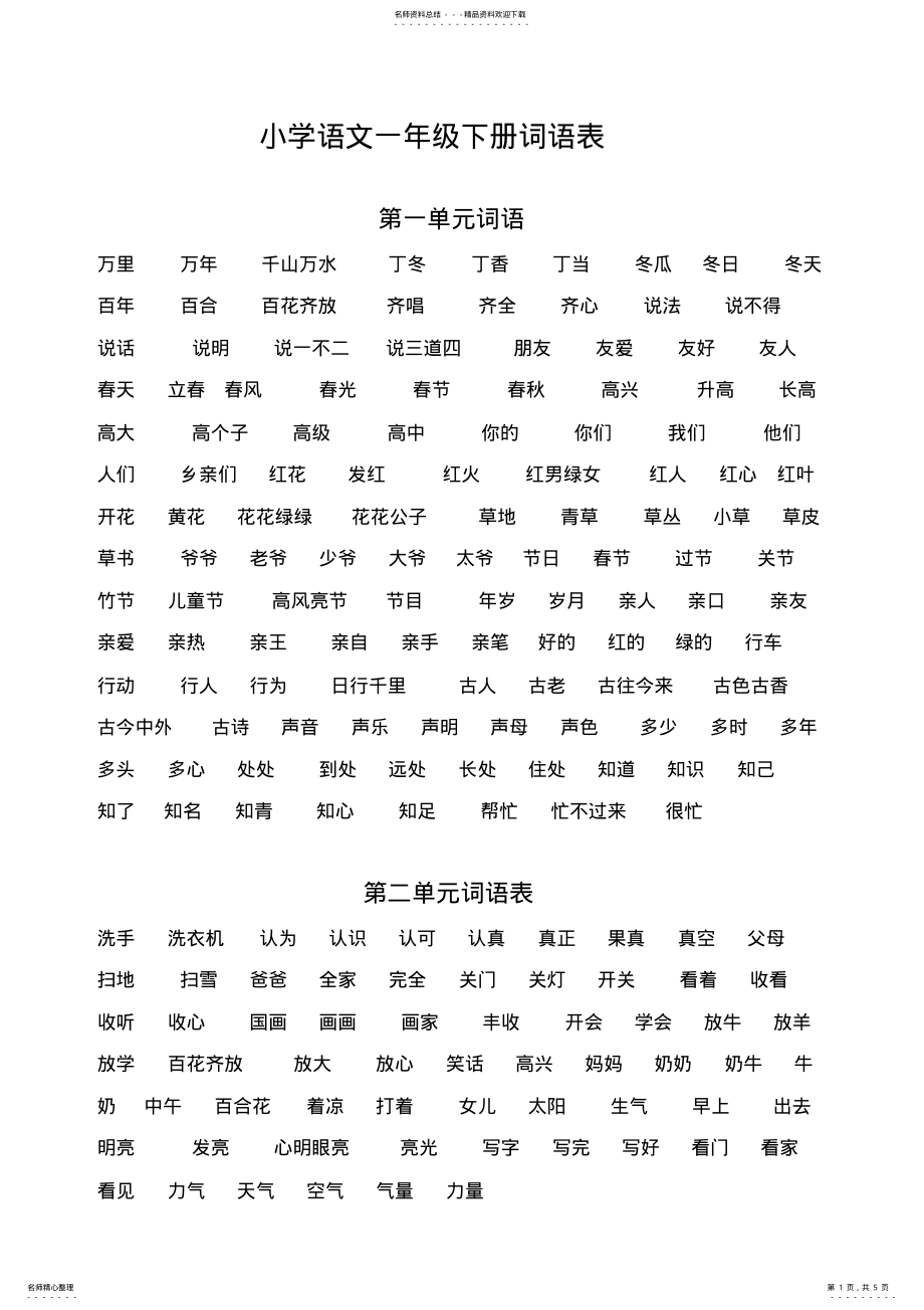 2022年小学语文人教版一年级下册词语表 .pdf_第1页