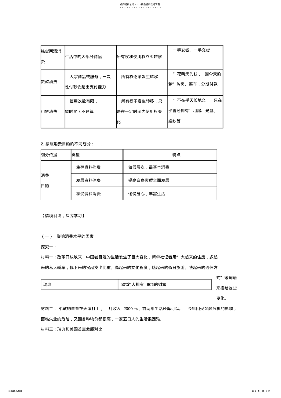 2022年高中政治_消费及其类型导学案新人教版必修 .pdf_第2页