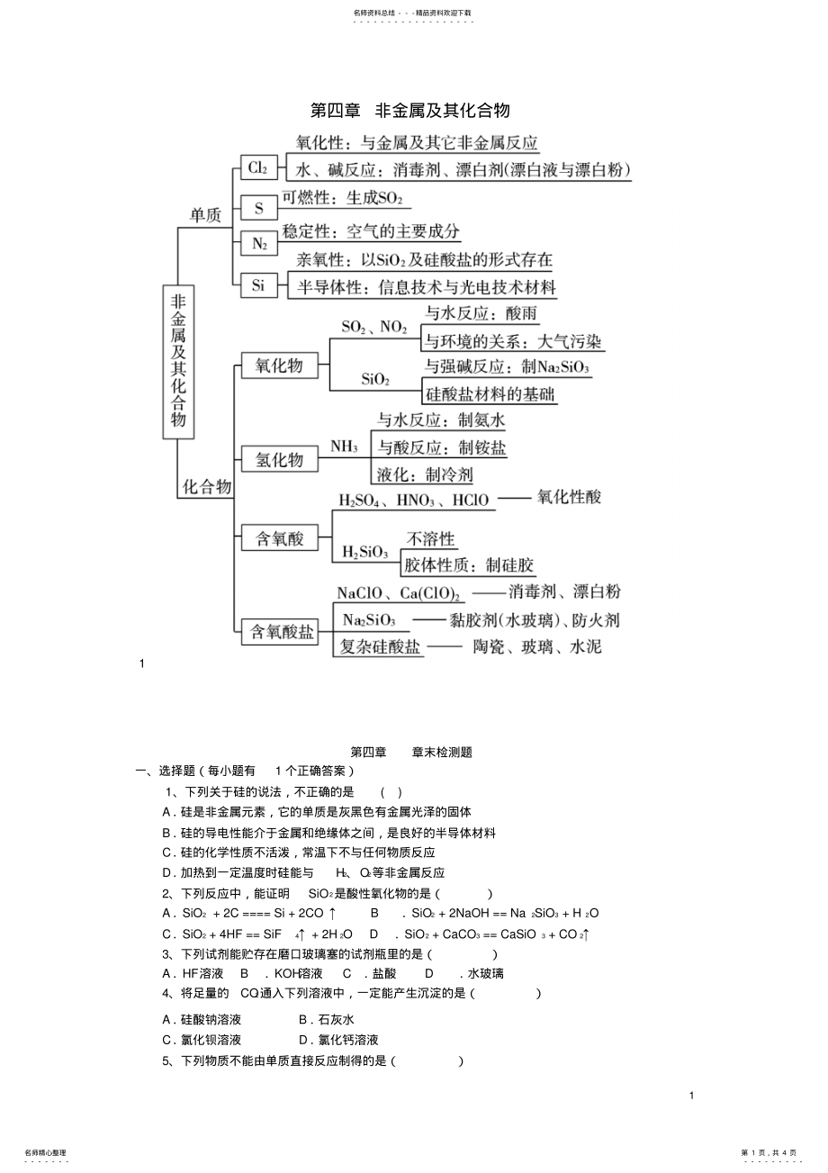 2022年高中化学第四章非金属及其化合物章末复习新人教版必修 .pdf_第1页