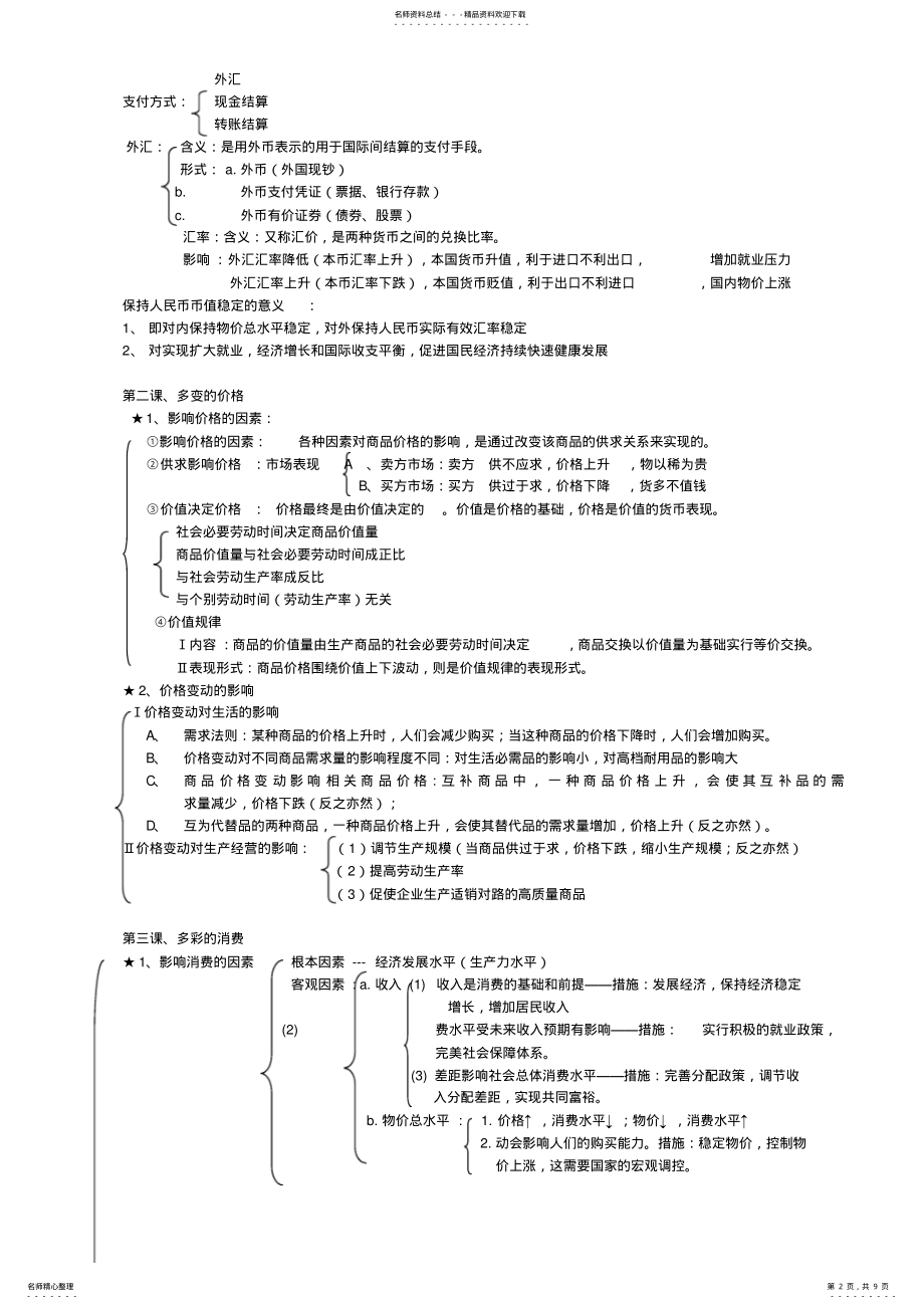 2022年高中政治必修一经济生活知识结构图 .pdf_第2页