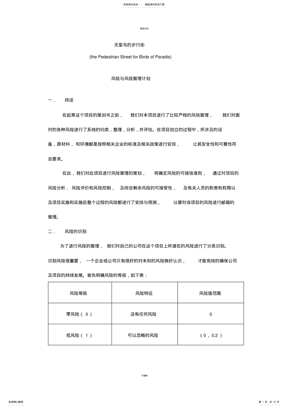 2022年风险管理计划书 6.pdf_第1页