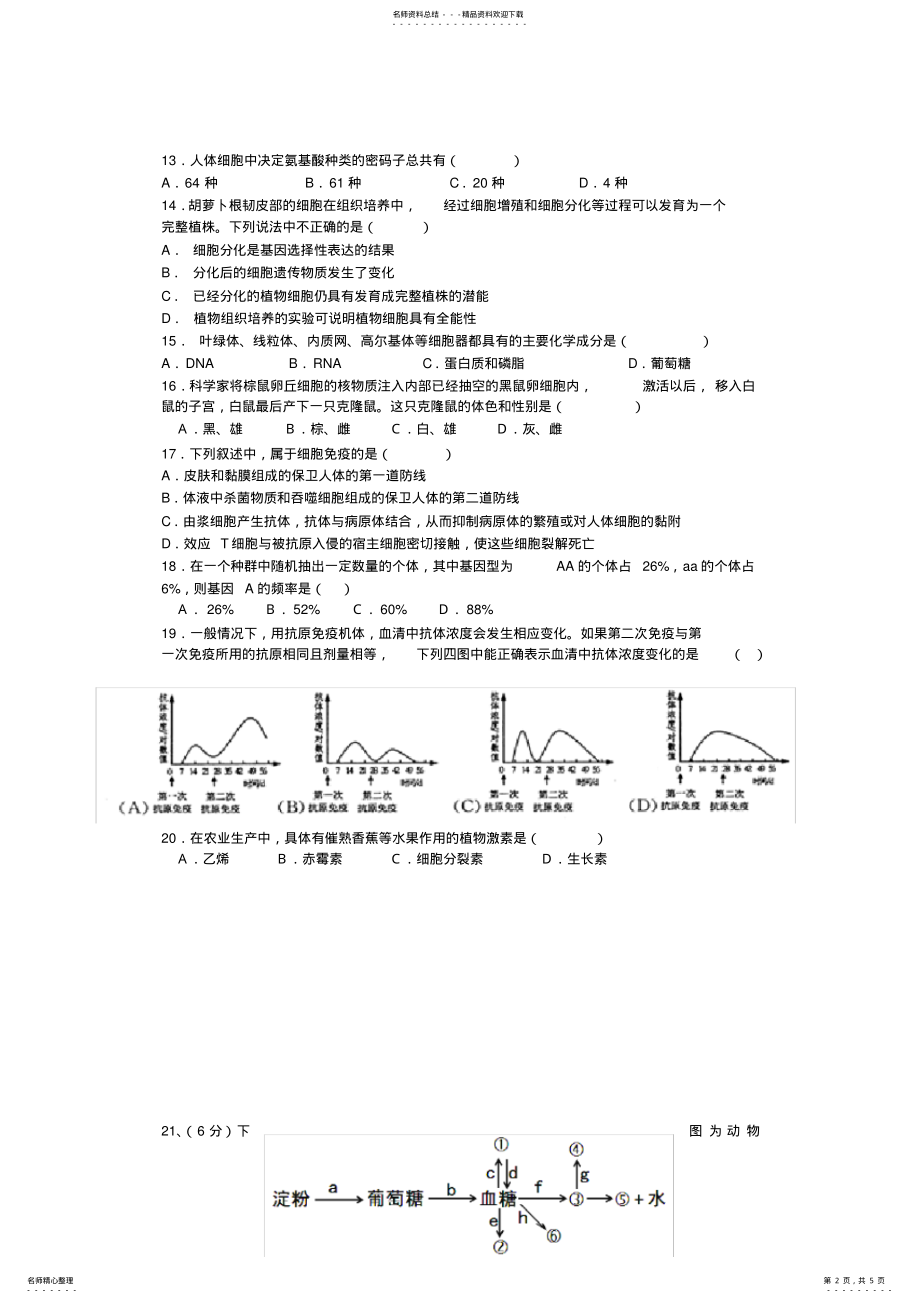 2022年高中生物学业考试模拟试卷六 .pdf_第2页