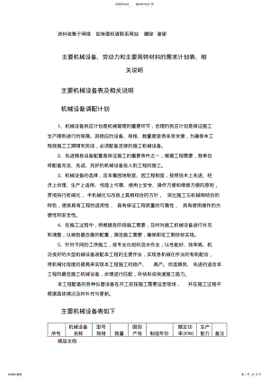 2022年幕墙主要机械设备、劳动力和主要周转材料的需求计划表、相关说明 .pdf