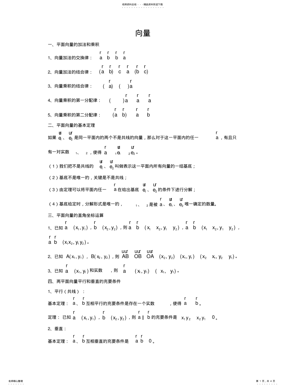 2022年高一数学向量知识点归纳练习题 .pdf_第1页