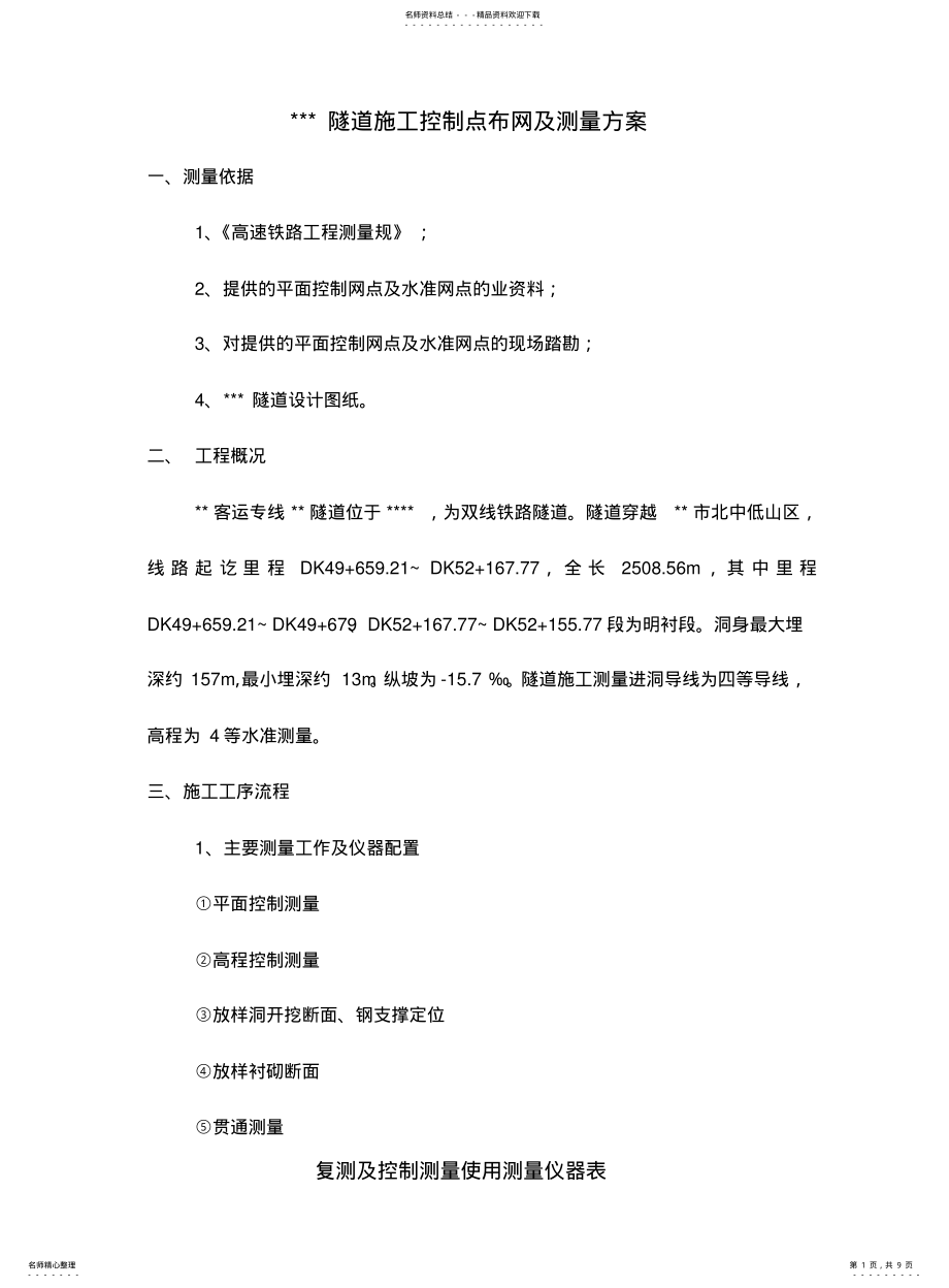 2022年隧道施工控制点布网与测量方案 .pdf_第1页