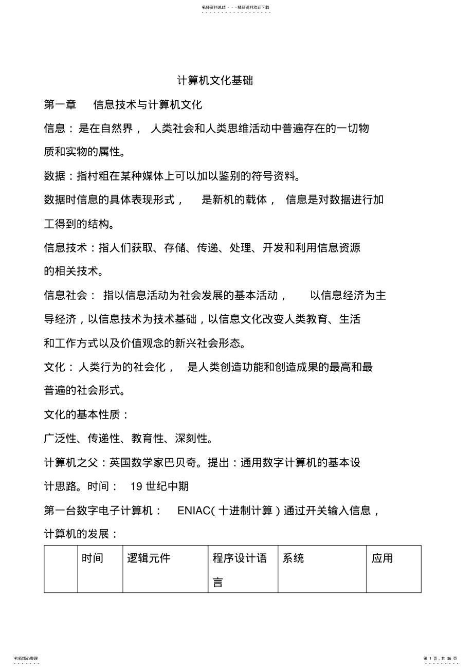 2022年山东省专升本计算机文化基础重点资料汇总 .pdf_第1页