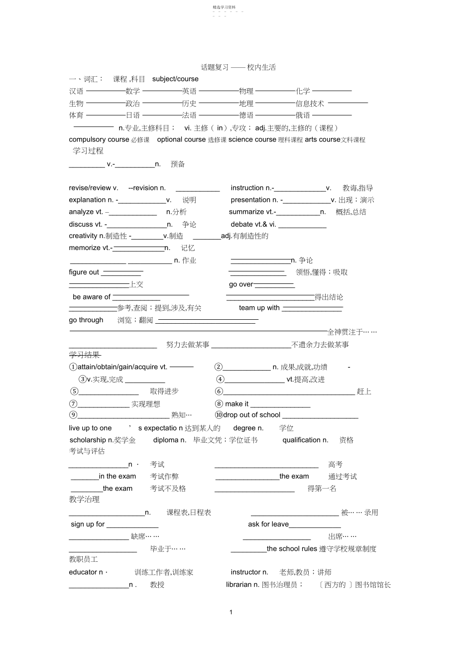 2022年高三英语作文话题复习：校园生活改.docx_第1页