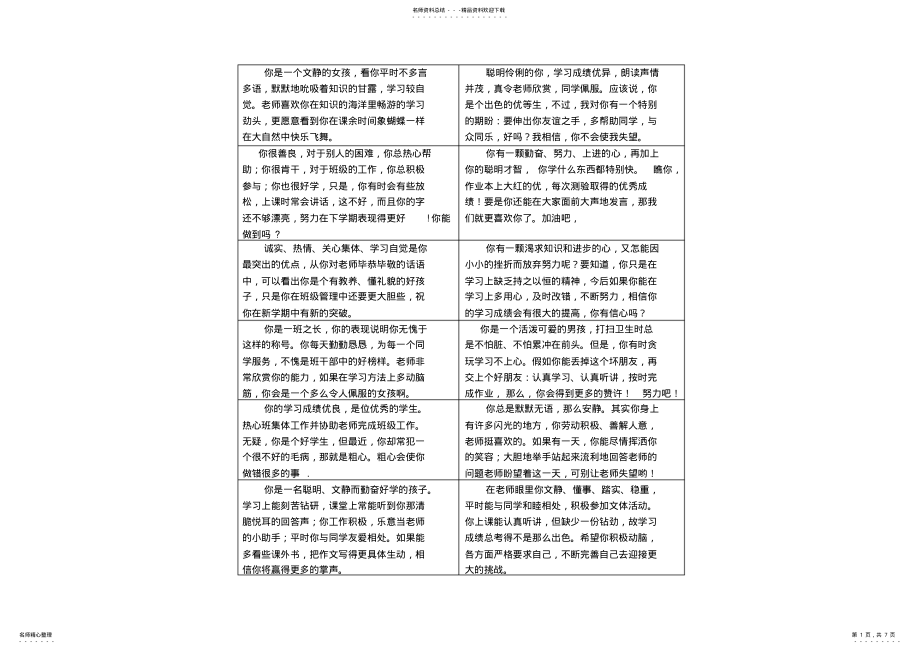 2022年小学四年级学生评语 2.pdf_第1页