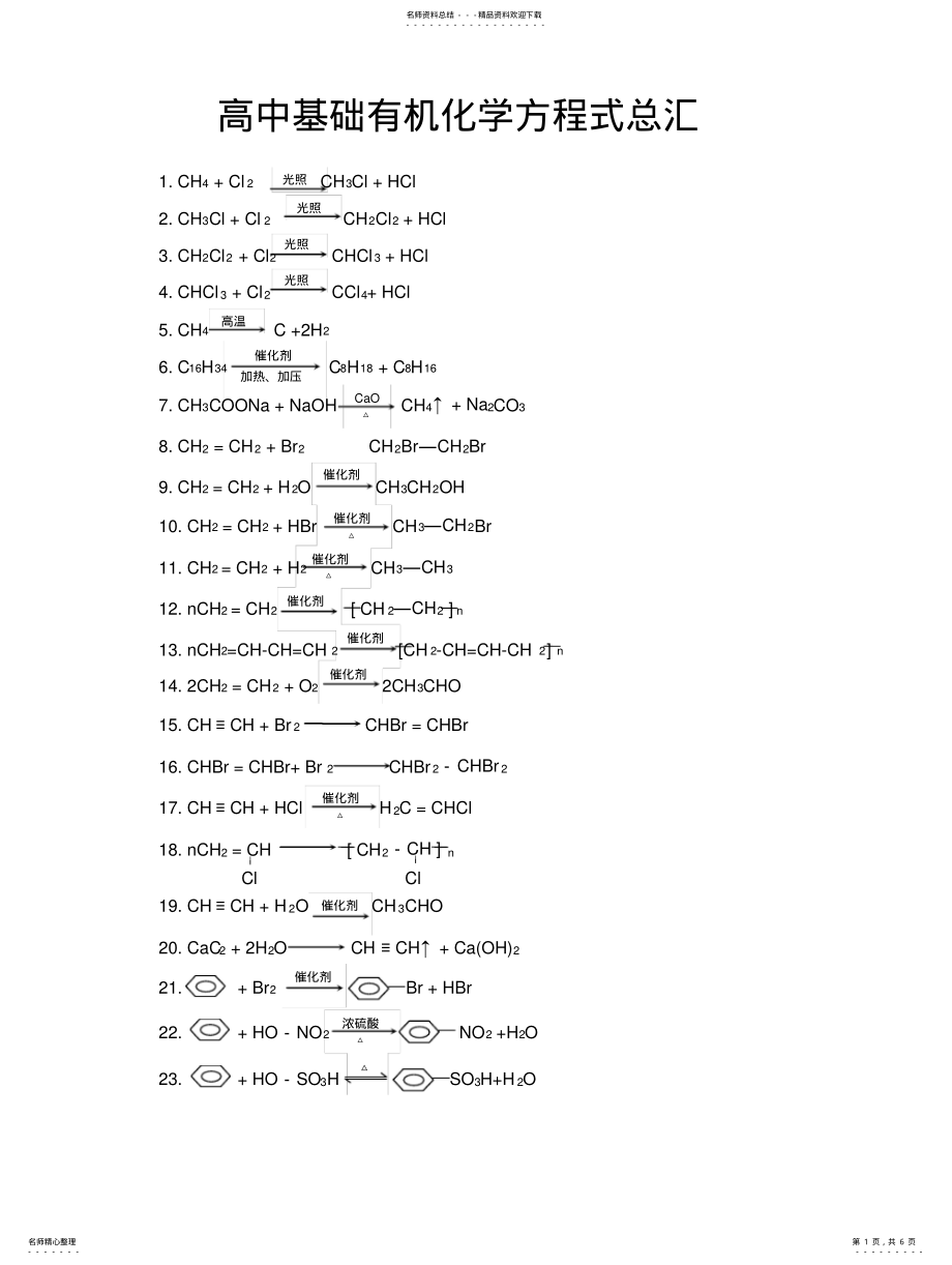 2022年高中基础有机化学方程式汇总 .pdf_第1页