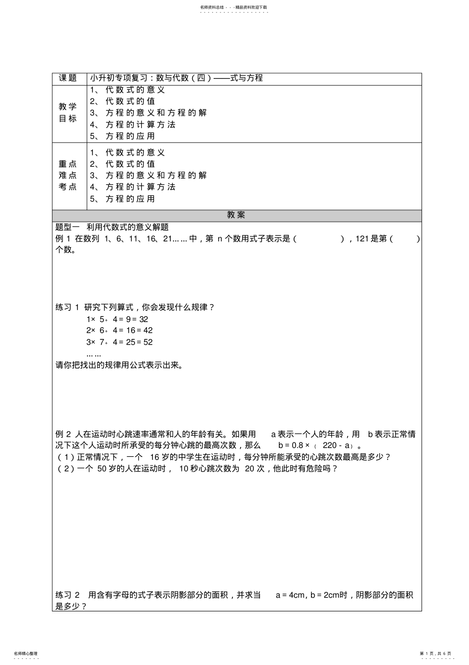 2022年小升初专项复习数与代数式与方程 .pdf_第1页