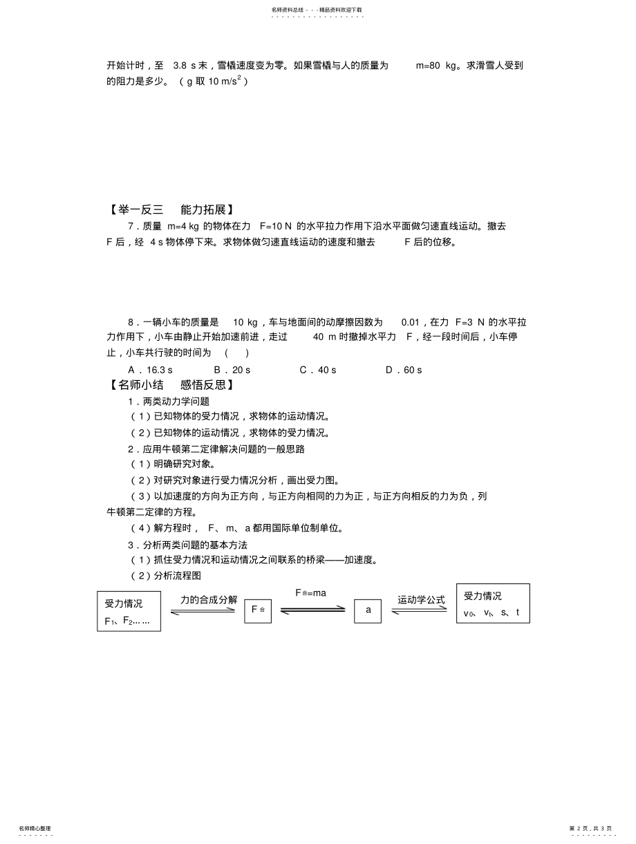 2022年高一物理用牛顿定律解决问题随堂训练题及答案 .pdf_第2页