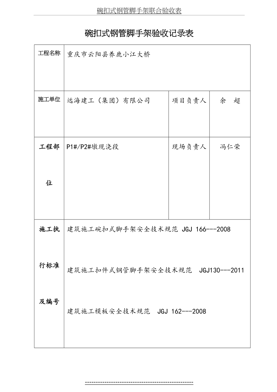 碗扣式钢管脚手架验收记录表(1).doc_第2页