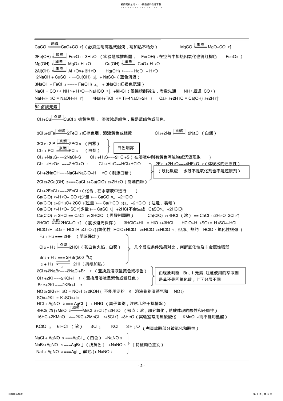 2022年高中化学方程式大全打印版,推荐文档 .pdf_第2页