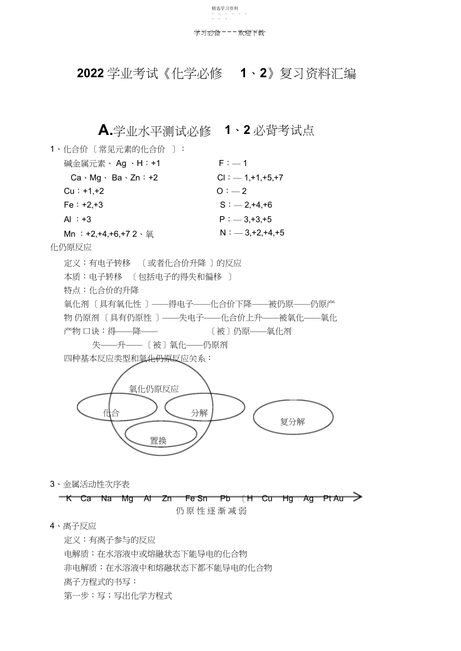 2022年高中化学会考复习..docx_第1页