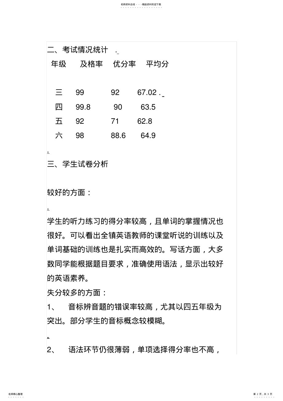 2022年小学四年级英语试卷分析 .pdf_第2页