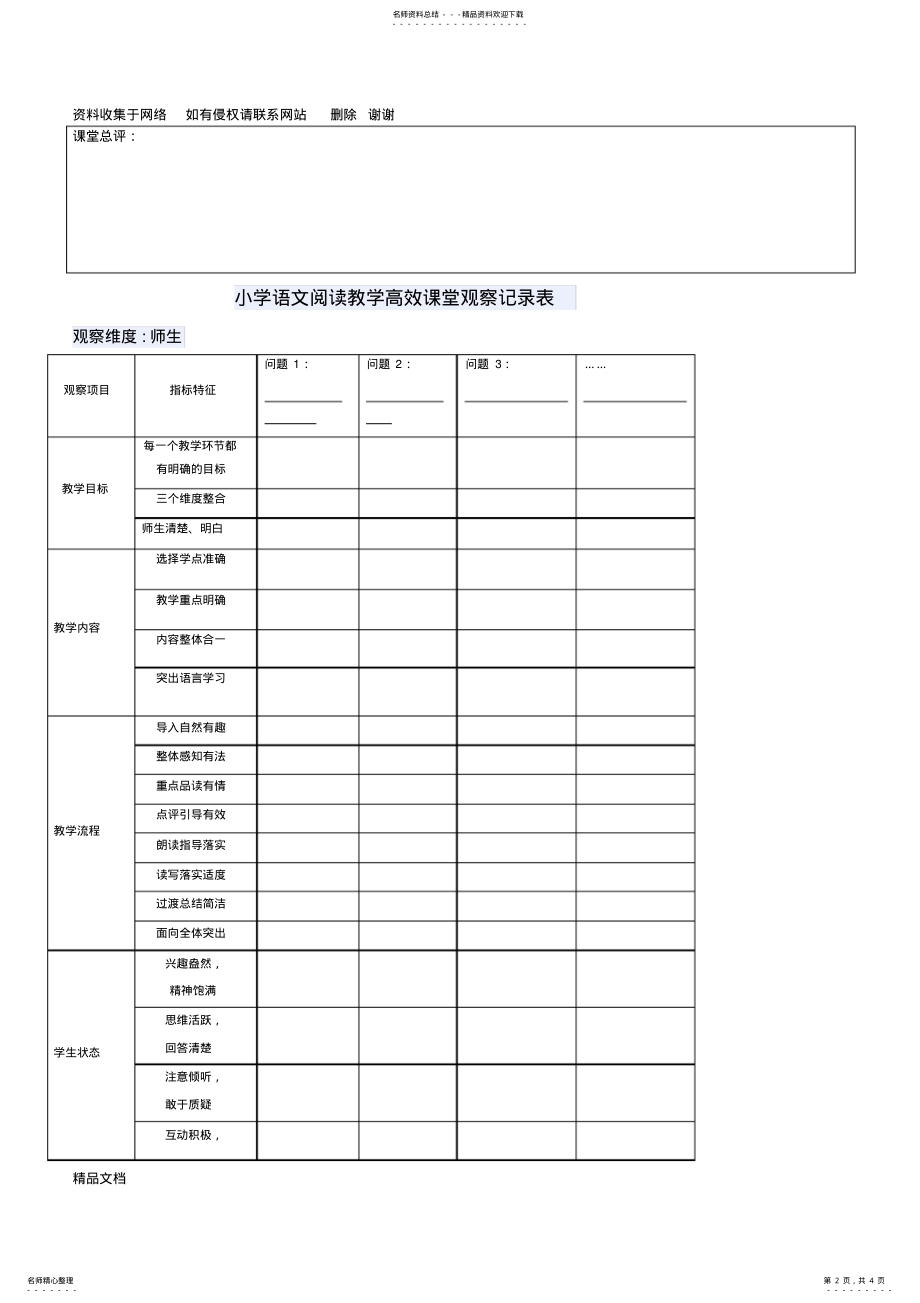 2022年小学语文学科课堂观察记录表 .pdf_第2页