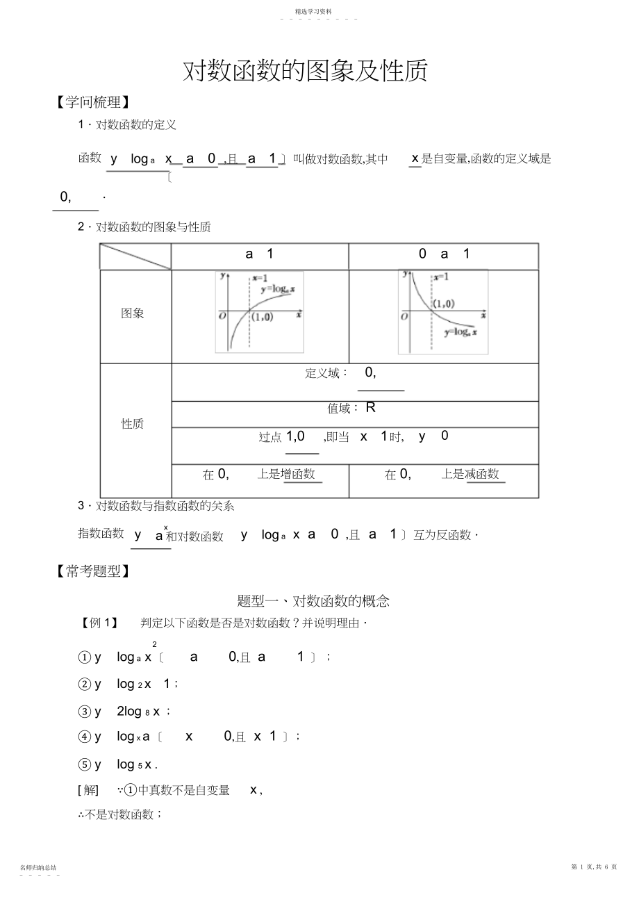 2022年高中数学必修基本初等函数常考题型：对数函数的图象及性质.docx_第1页