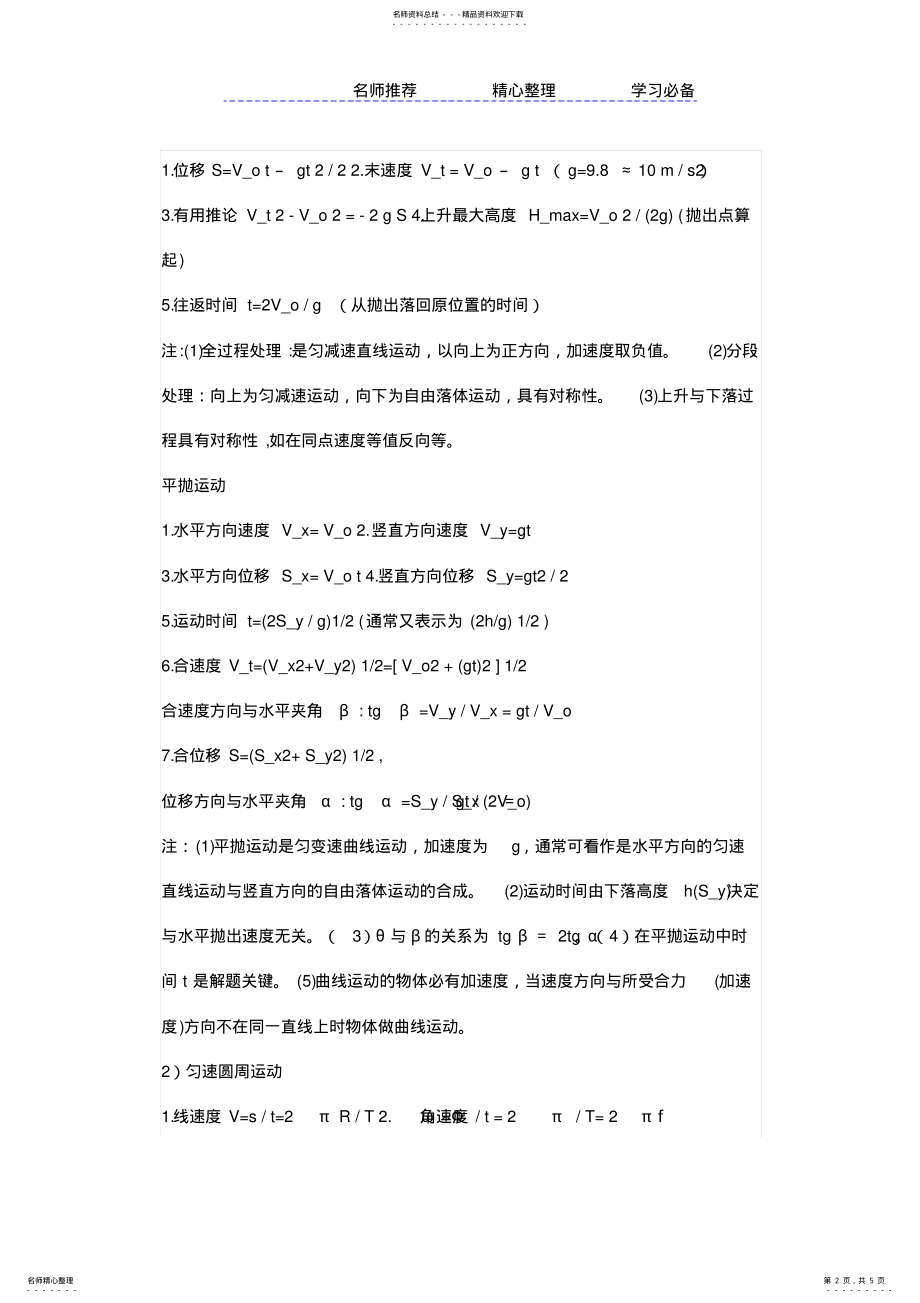 2022年高一物理常用公式及推论 .pdf_第2页