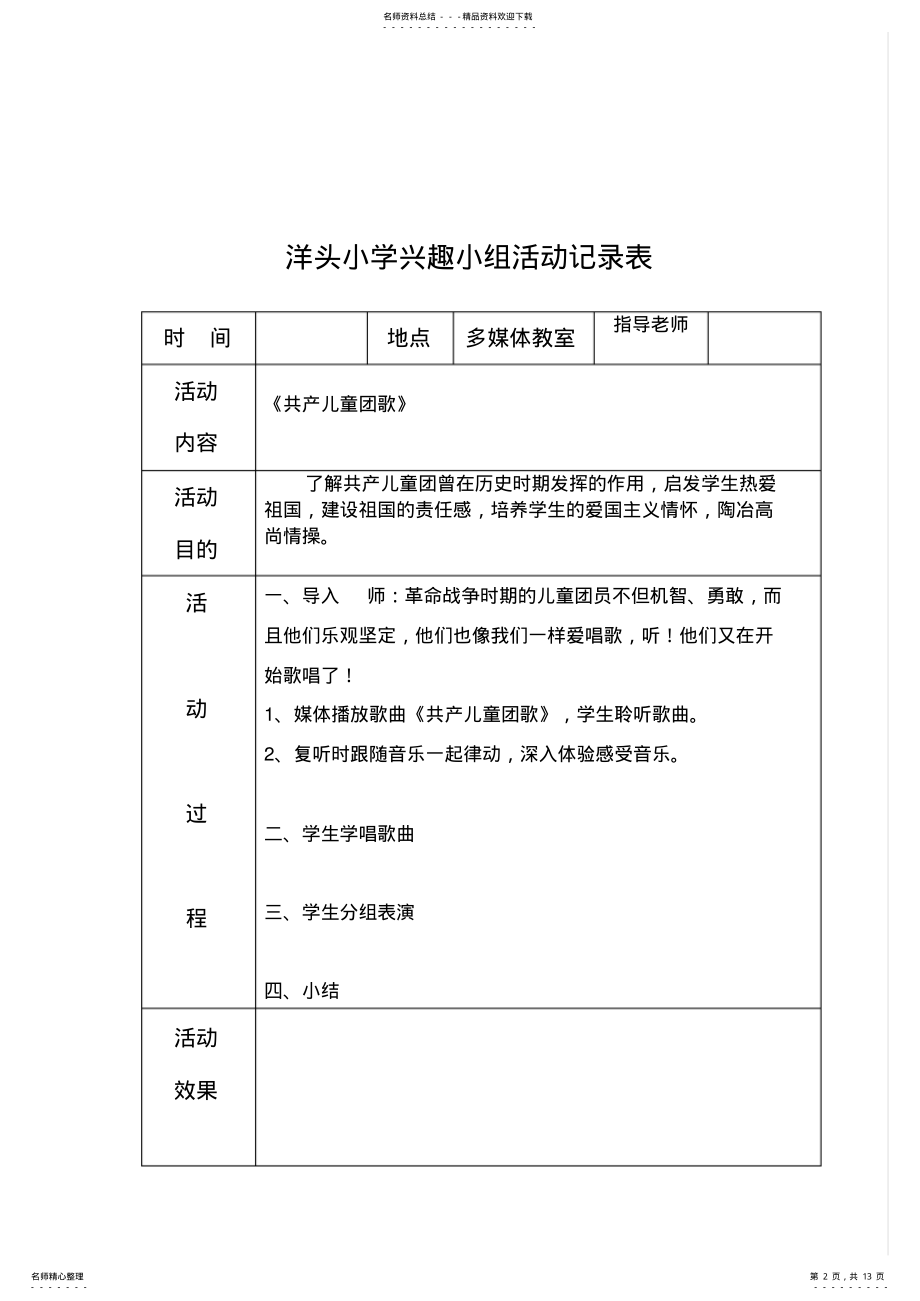 2022年音乐兴趣小组活动记录表 .pdf_第2页