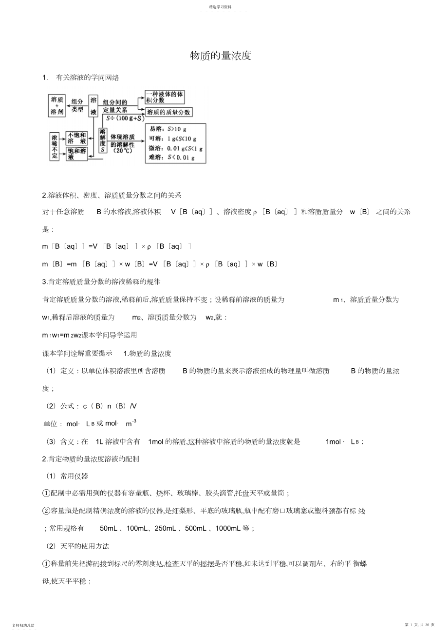 2022年高一化学人教版必修知识点解读：物质的量浓度2.docx_第1页