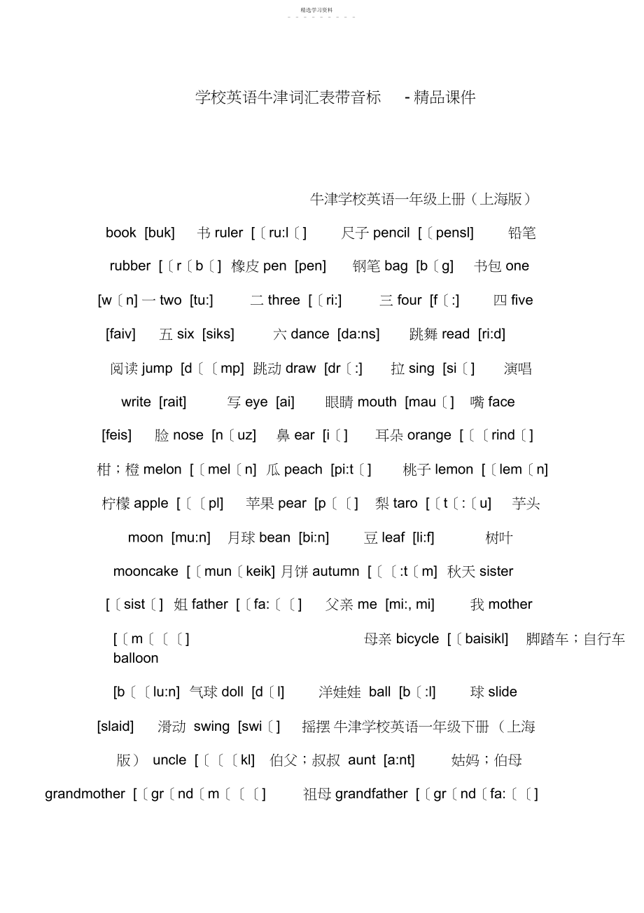 2022年小学英语牛津词汇表带音标-课件.docx_第1页