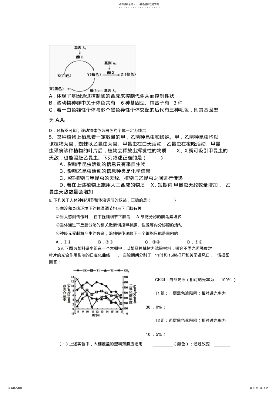 2022年高三理综生物试卷 .pdf_第2页