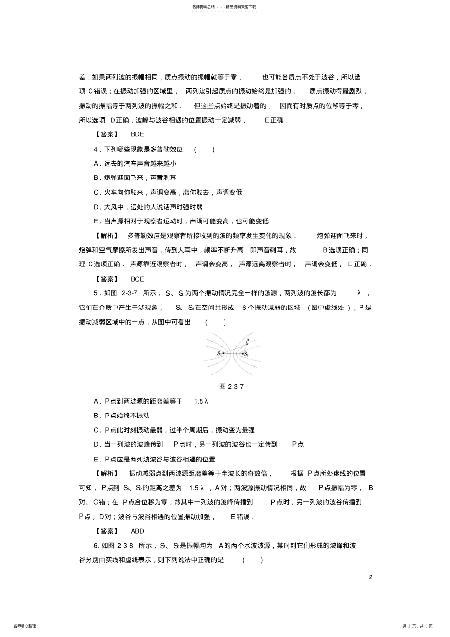 2022年高中物理第章机械波第节波的干涉和衍射第节多普勒效应及其应用学业分层测评鲁科版选修- .pdf_第2页