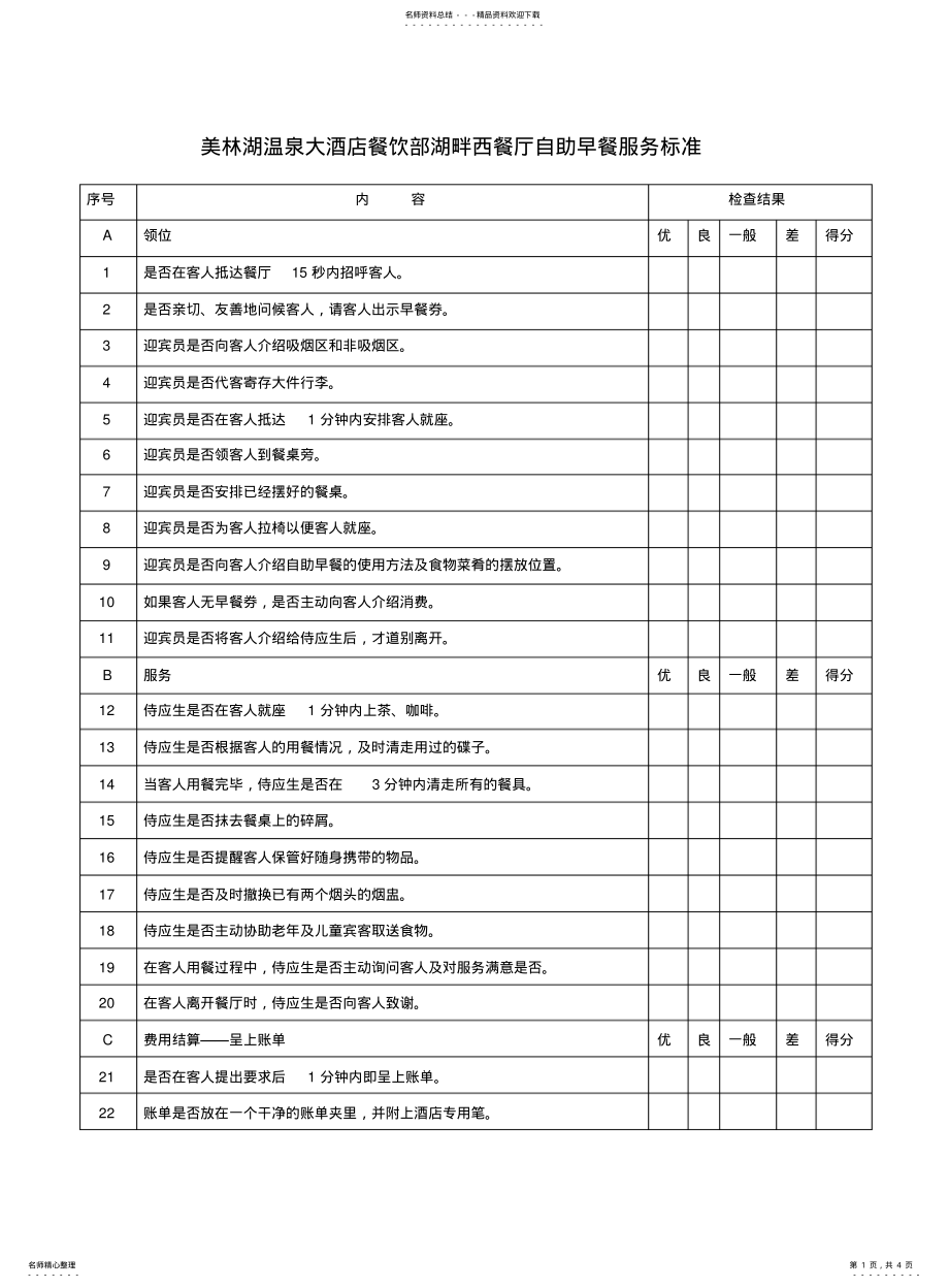 2022年餐饮部早餐自助早餐服务标准 .pdf_第1页