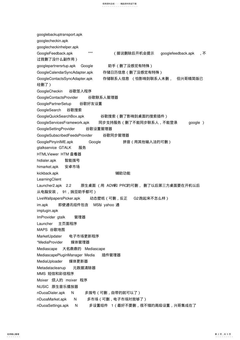 2022年安卓内置APK程序中英文对照表-方便大家给系统瘦身 .pdf_第2页