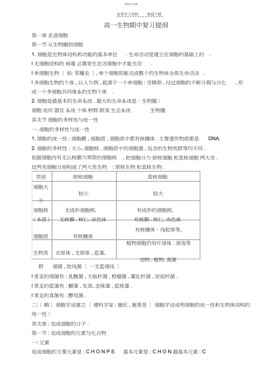 2022年高一生物必修一考点.docx_第1页