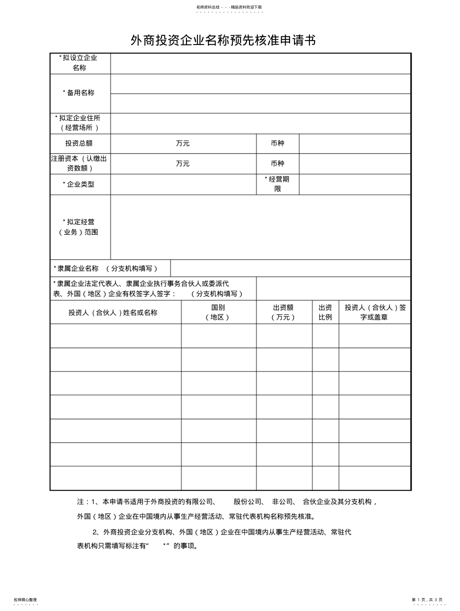 2022年外商投资企业名称预先核准申请书宣贯 .pdf_第1页