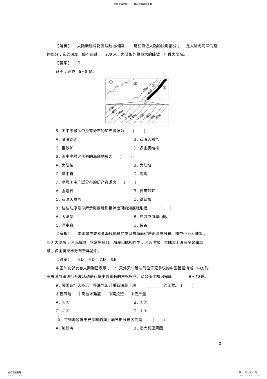 2022年高中地理第单元开发海洋资源海底矿产资源及其开发学业分层测评鲁教版选修 .pdf_第2页