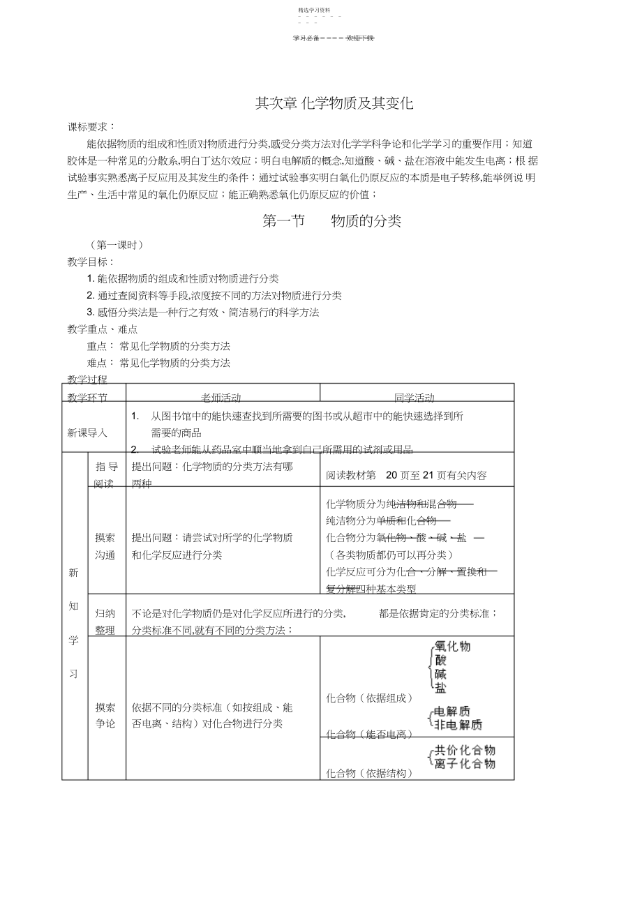 2022年高中化学第二章化学物质及其变化教案及练习新人教版.docx_第1页