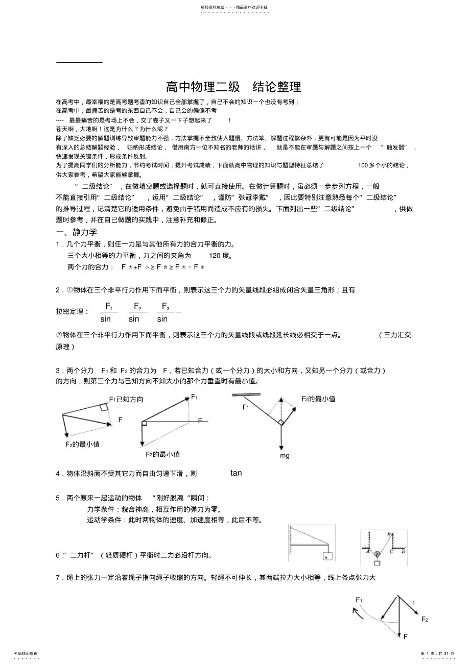 2022年完整word版,高中物理二级结论整理 .pdf_第1页