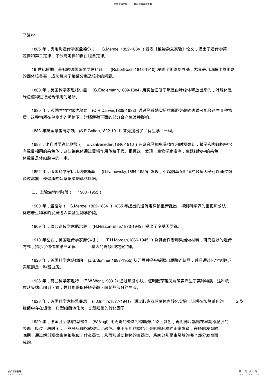 2022年高中生物学中涉及的生物科学重要成就的年谱 .pdf_第2页