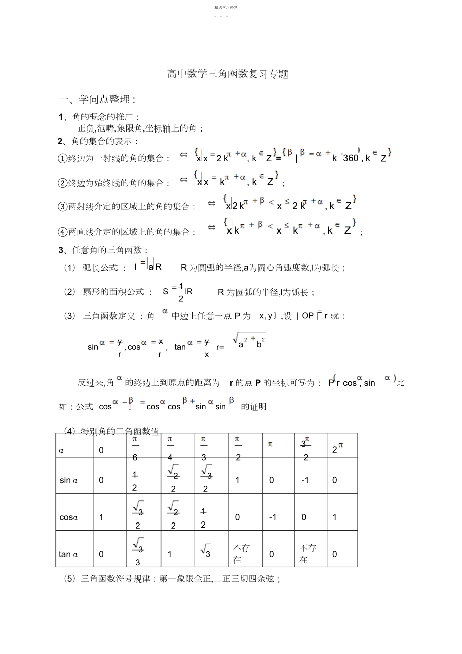 2022年高中数学三角函数复习专题.docx_第1页