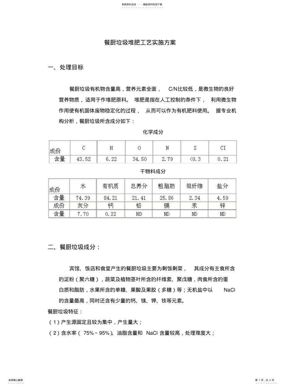 2022年餐厨垃圾堆肥工艺实施方案 .pdf_第1页