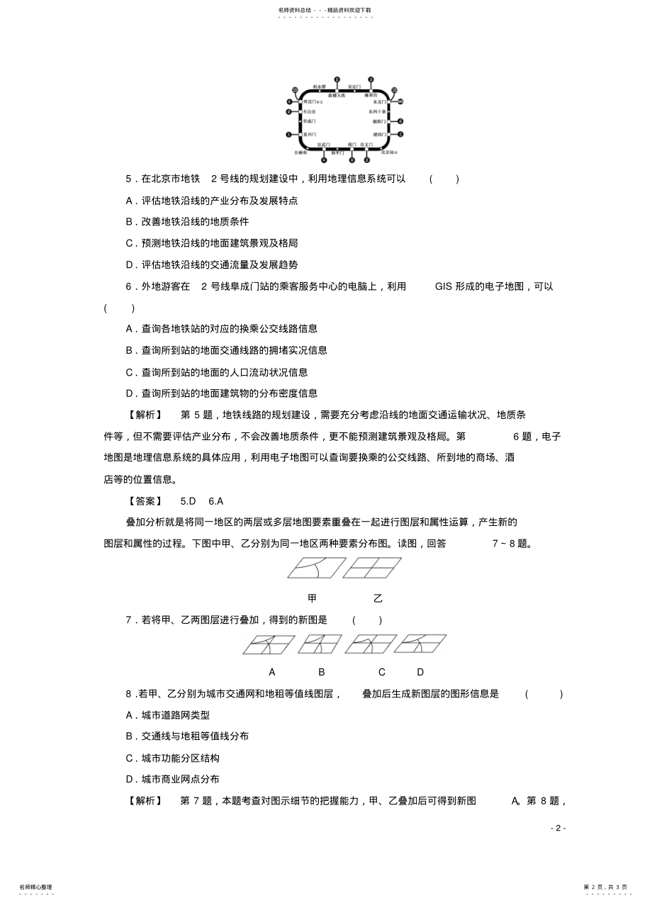 2022年高中地理城市与地理环境课时分层作业单元活动地理信息系统与城市管理鲁教版必修 .pdf_第2页