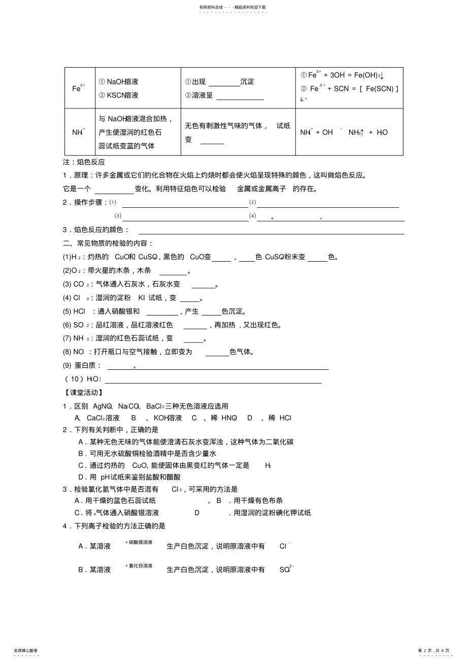 2022年高中化学《专题一物质的检验》学案苏教版必修 .pdf_第2页