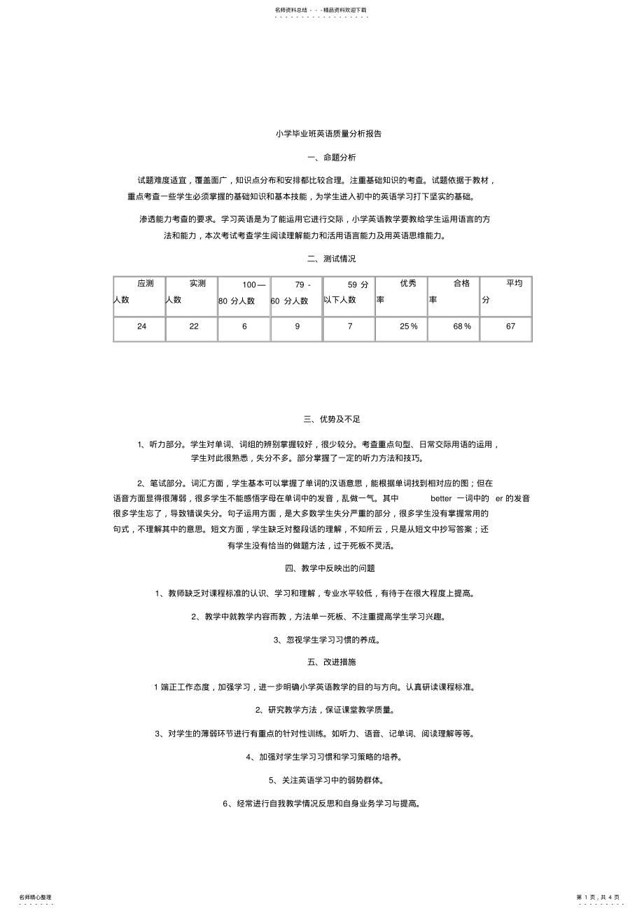 2022年小学毕业班英语质量分析报告 .pdf_第1页