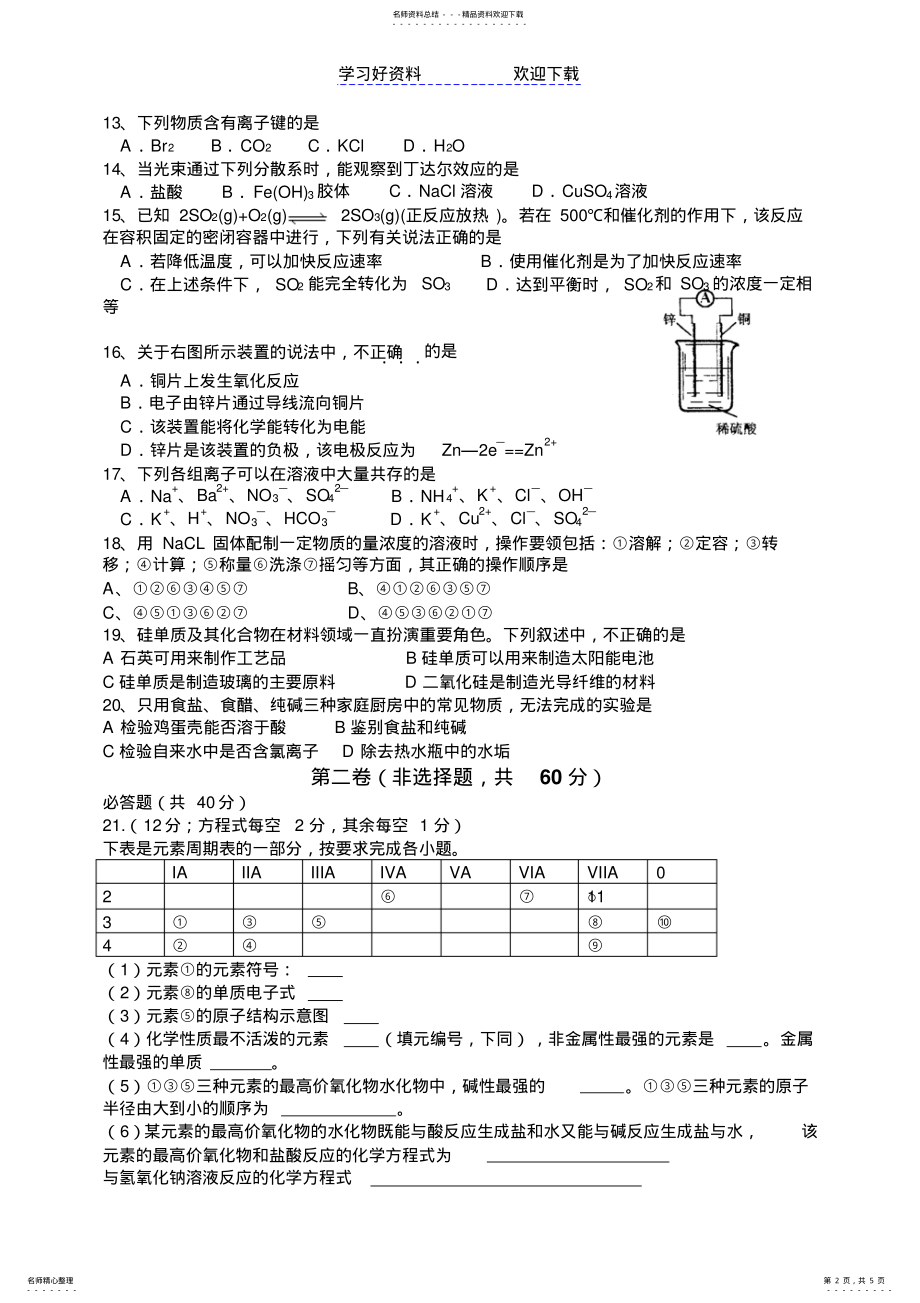 2022年高中化学学业水平考试模拟试题 6.pdf_第2页