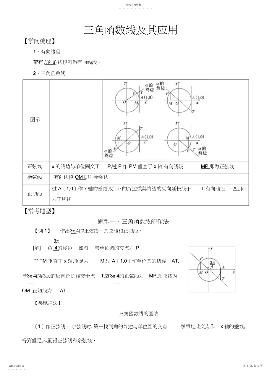 2022年高中数学必修三角函数常考题型：三角函数线及其应用.docx_第1页