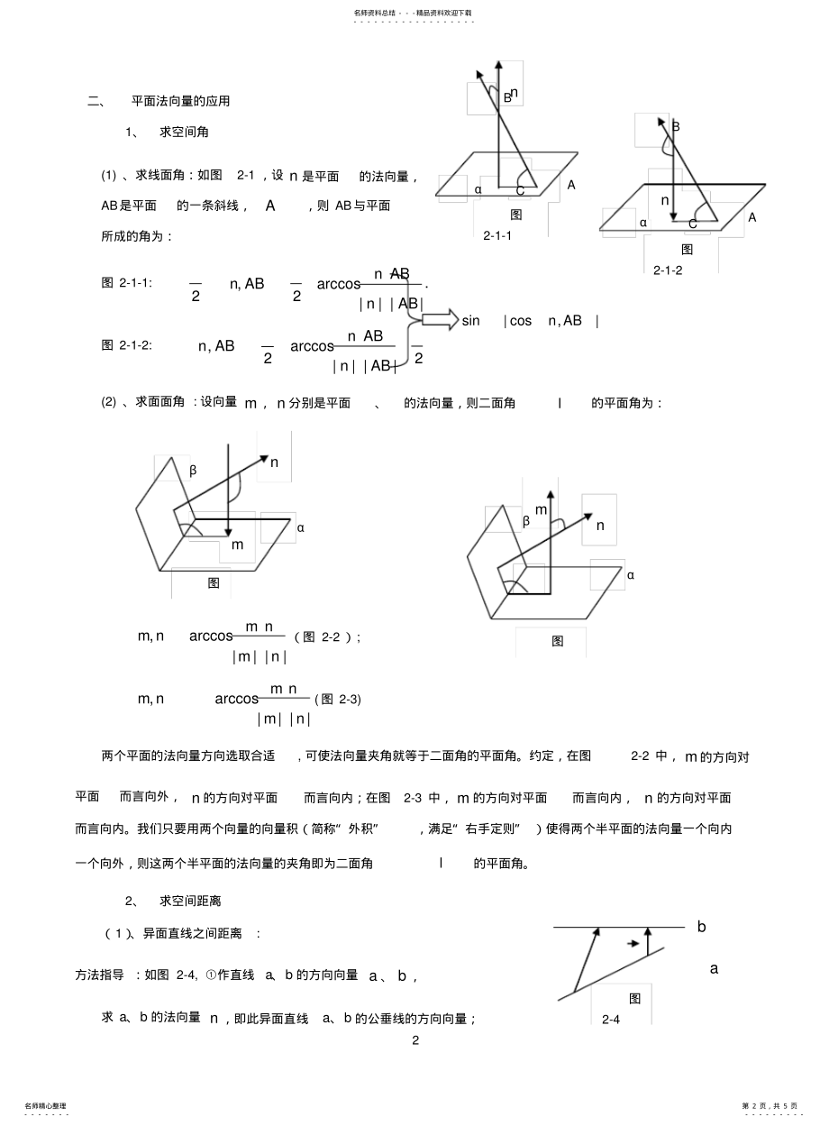 2022年高中数学--空间向量之法向量求法及应用方法 .pdf_第2页