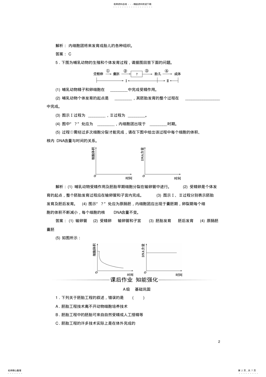 2022年高中生物专题胚胎工程体内受精和早期胚胎发育练习新人教版选修 .pdf_第2页