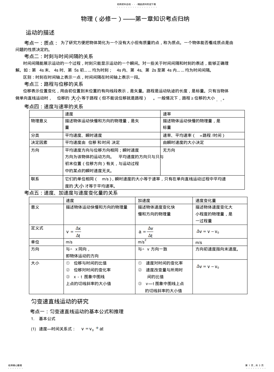 2022年高一物理必修知识点归纳 .pdf_第1页