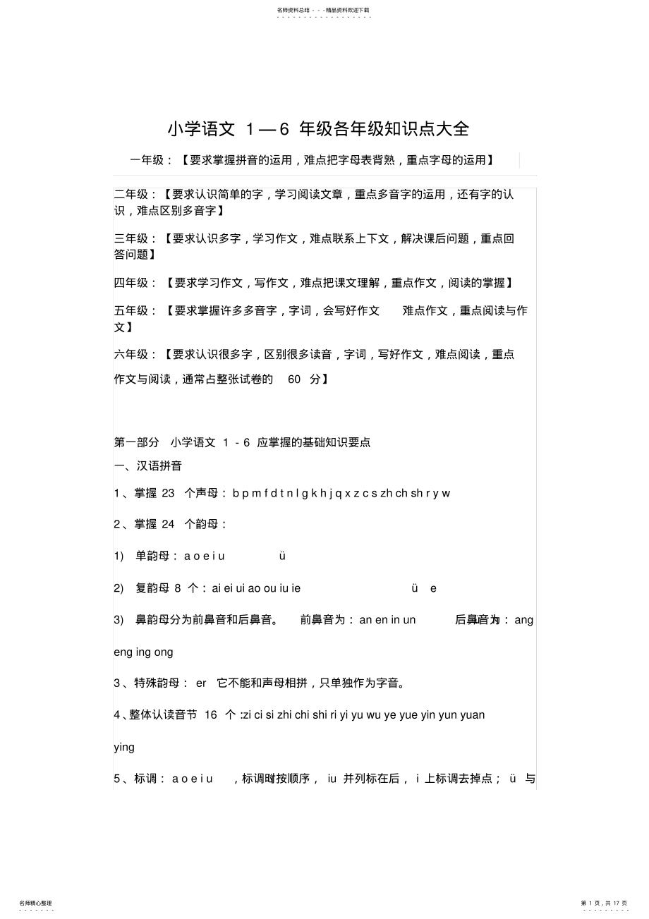 2022年小学语文—年级各年级知识点大全,推荐文档 .pdf_第1页