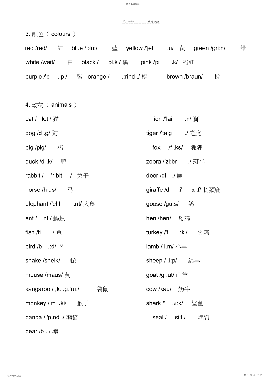 2022年小学英语单词分类表.docx_第2页